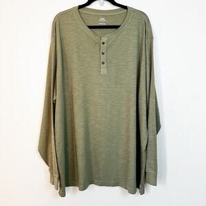 Blake Shelton x Land's End Long Sleeve Henley Shirt 3XL Green Cotton Casual